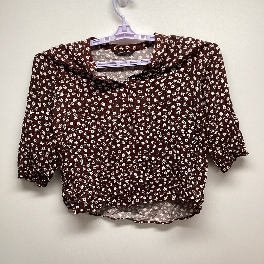 Defacto Womens Shirt Sz M Long Sleeve Pullover Stretch Top Floral Henley